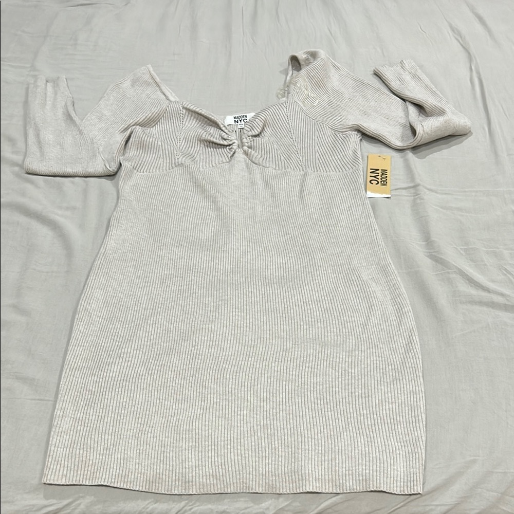 MADDEN NYC Ribbed Knit Dress exact color oatmeal